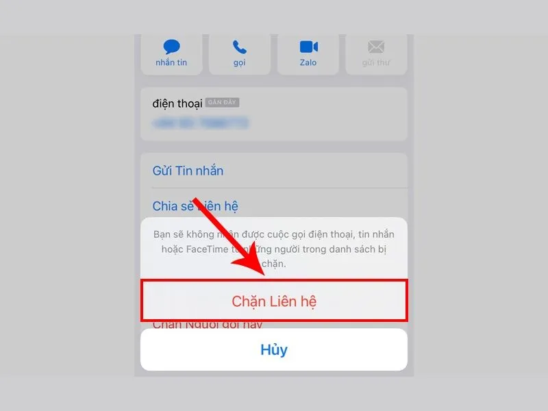Chọn Chặn liên hệ để xác nhận