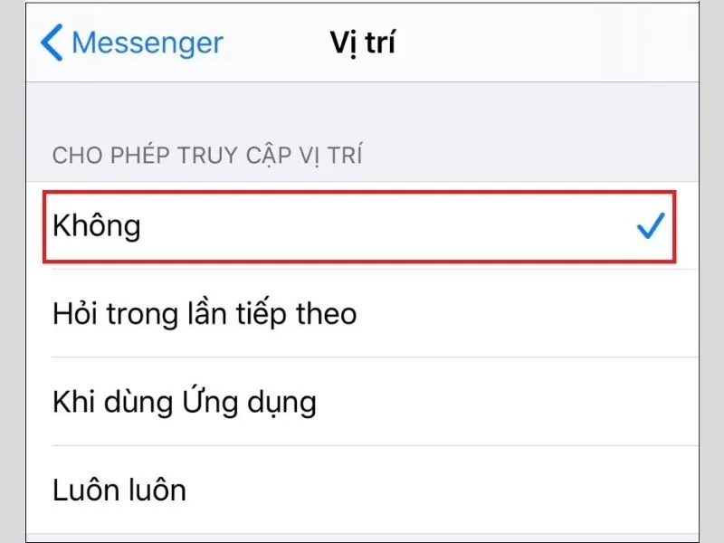 Nhấn vào không để tắt chia sẻ vị trí 