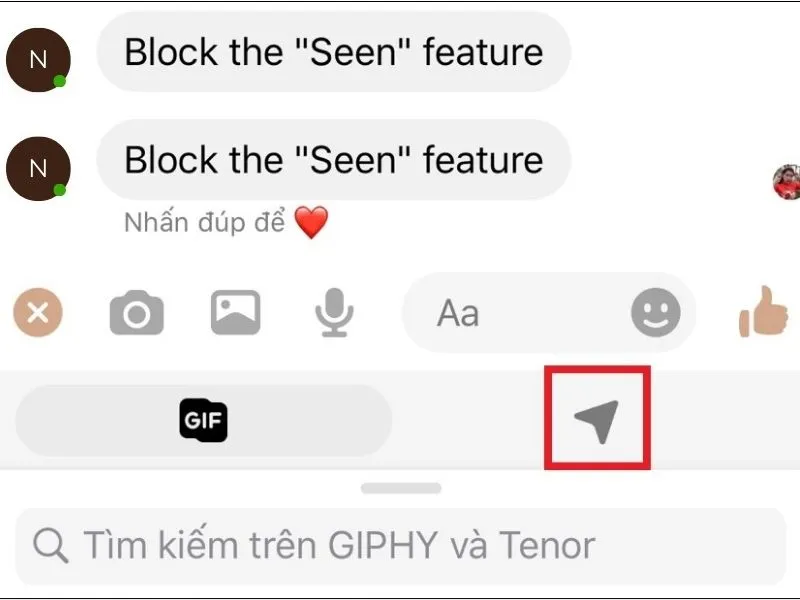 Nhấn vào biểu tượng mũi tên để chia sẻ vị trí 