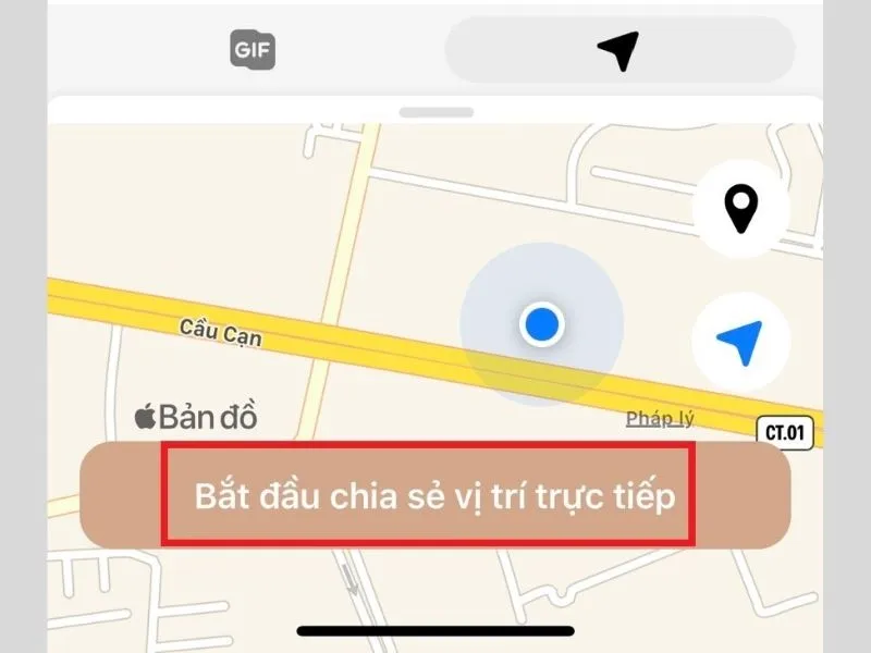 Nhấn chia sẻ để thực hiện cách chia sẻ vị trí trên Messenger iPhone