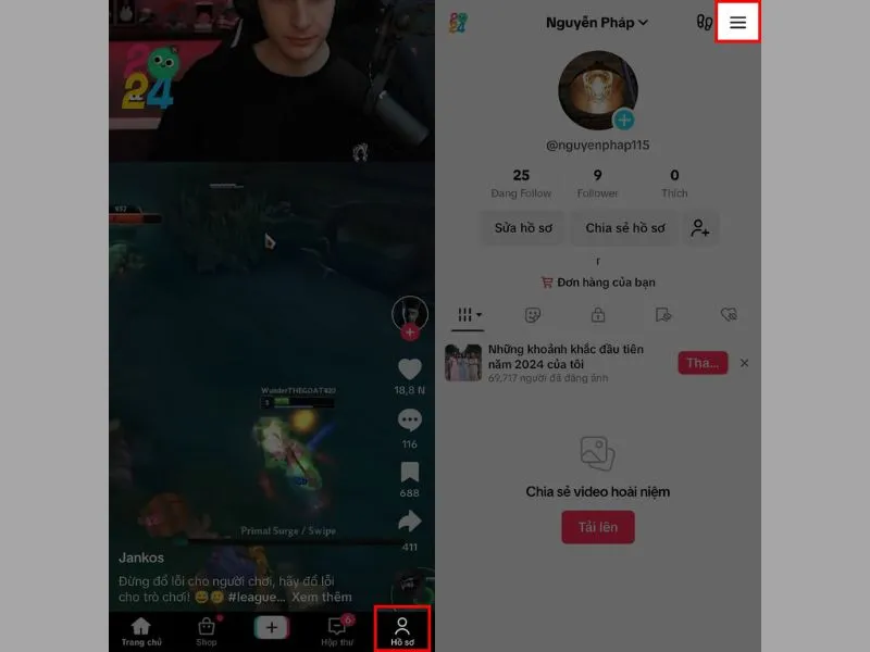 Mở cài đặt Tiktok để cách chỉnh cỡ chữ hiển thị trên TikTok