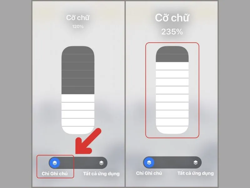Tùy chọn kích cỡ chữ to hay nhỏ 