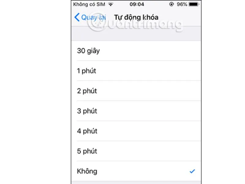 Chọn mục phần “Tự động khóa màn hình” như  ảnh minh họa