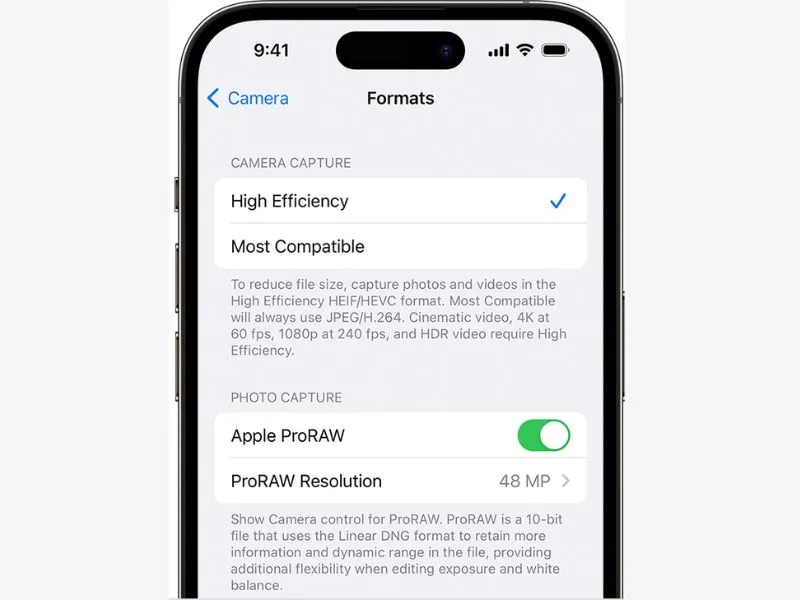 Cài đặt Apple ProRaw