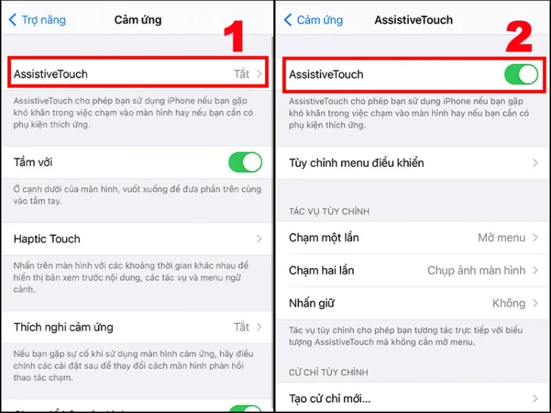 Gạt sang phải để bật Assistivetouch