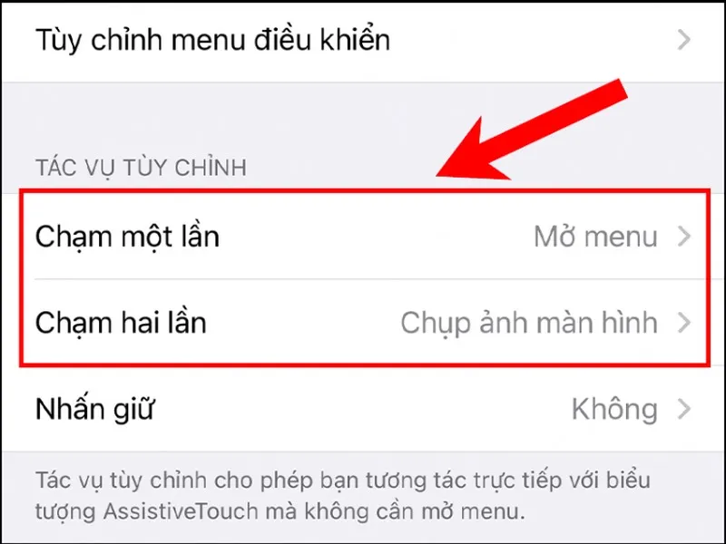 Bạn có thể thiết lập chạm một lần hoặc chạm hai lần vào nút Assistivetouch