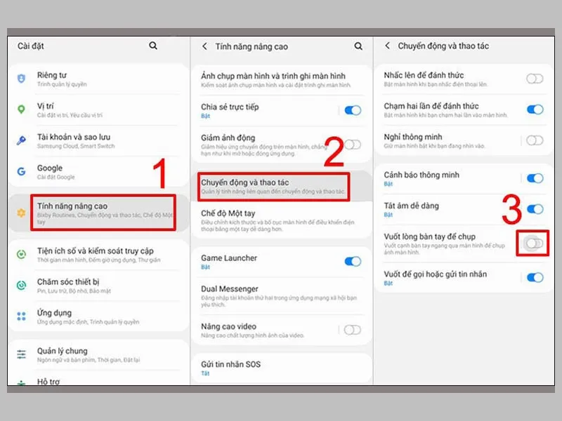 Vuốt lòng bàn tay - cách chụp màn hình ss A22 vô cùng đơn giản