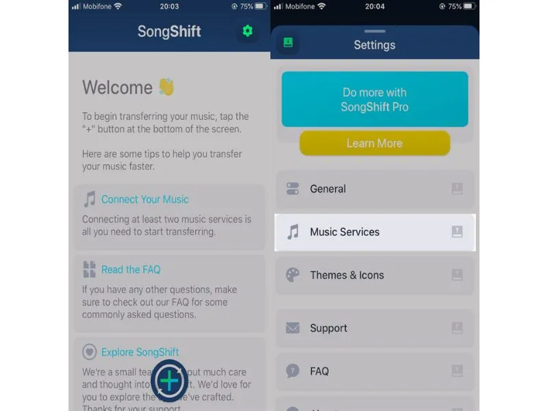 Chọn mục Music Service để thực hiện cách chuyển đổi Playlist từ Spotify sang Apple Music