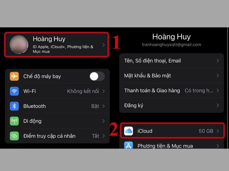 Mở thiết lập iCloud để truy cập tính năng chia sẻ Album ảnh của iPhone