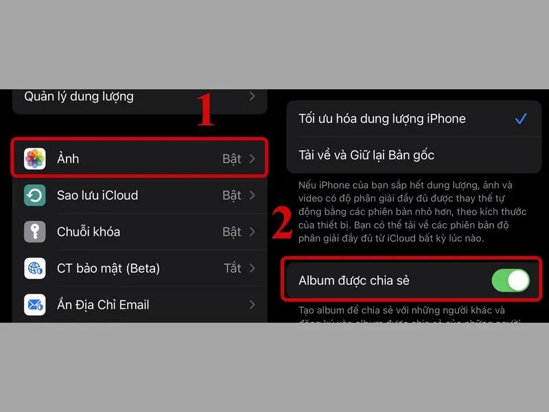 Kích hoạt tính năng Album được chia sẻ trên iPhone để chuyển hình