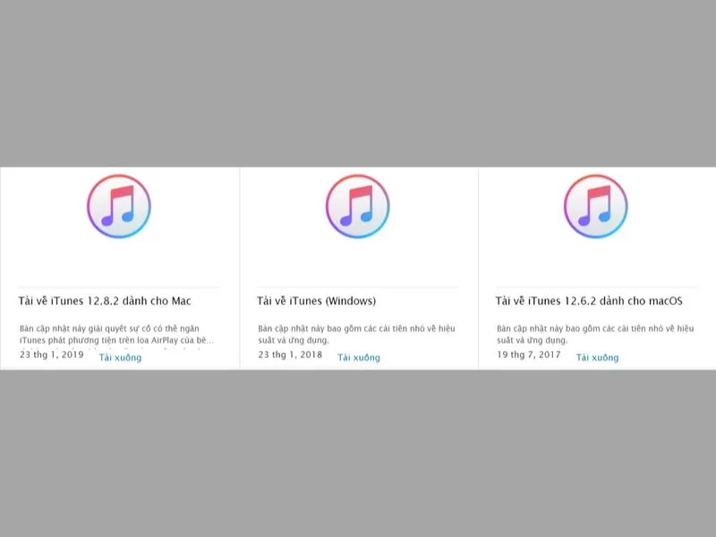Chọn phiên bản iTunes phù hợp với PC và hệ điều hành bạn đang dùng