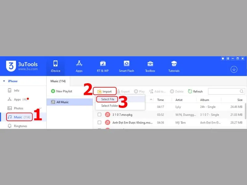 Cách chuyển nhạc từ máy tính vào iphone đơn giản với phần mềm 3uTools
