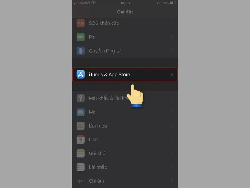 Chuyển vùng App Store bằng ứng dụng Cài đặt bước 1