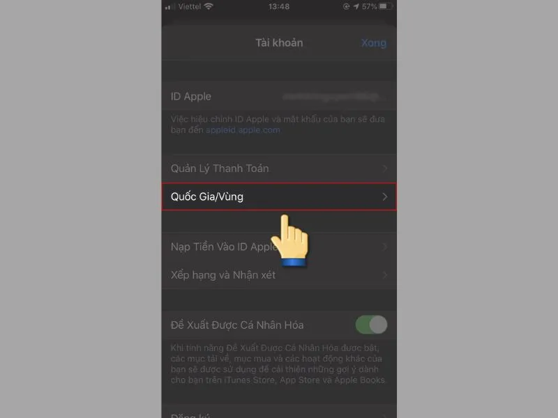 Chuyển vùng App Store bằng ứng dụng Cài đặt bước 3