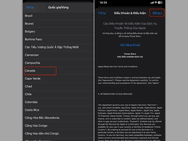 cách chuyển vùng canada trên iphone