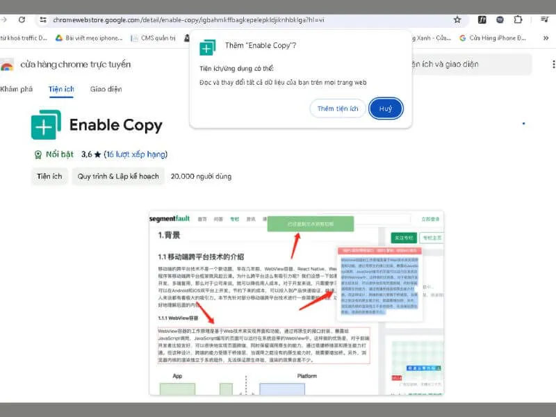Thêm tiện ích Enable vào Chrome