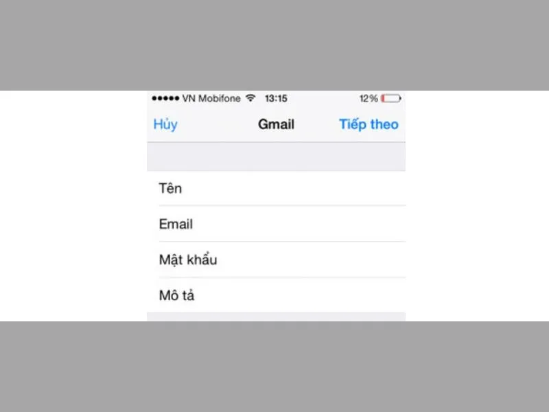 Tên, Email, Mật khẩu và Mô tả.