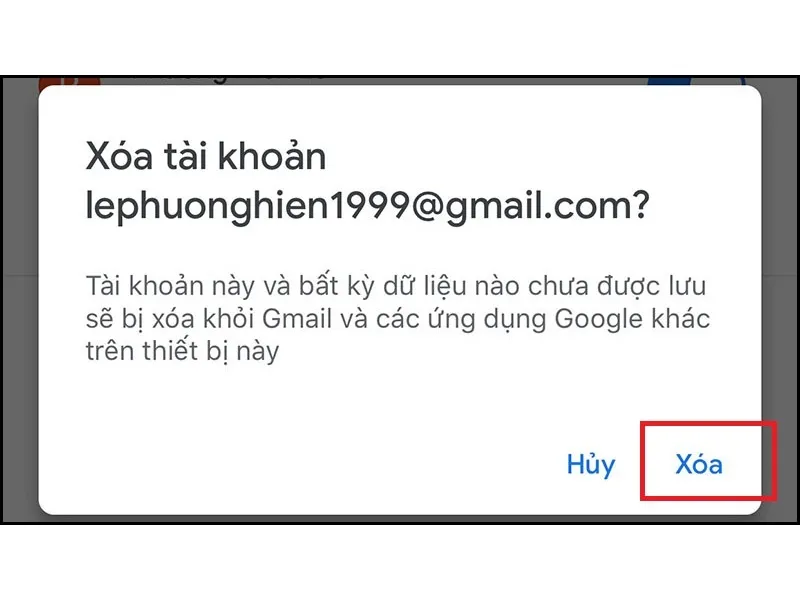 Xác nhận xóa tài khoản Gmail