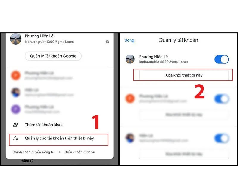 Chọn một tài khoản Gmail muốn xóa