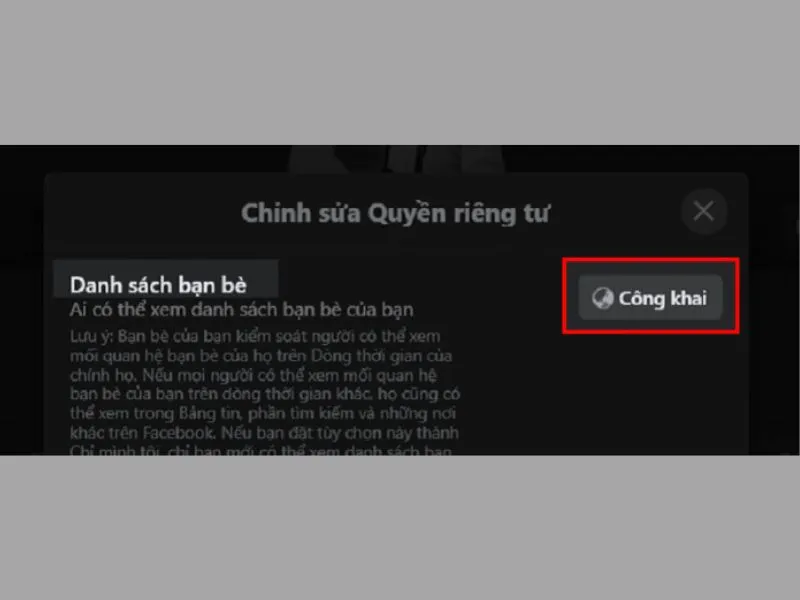 Chỉnh sửa quyền riêng tư nhấn vào Công khai
