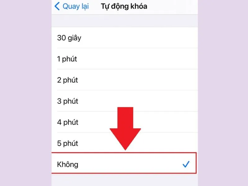 chọn không để màn hình iphone luôn sáng
