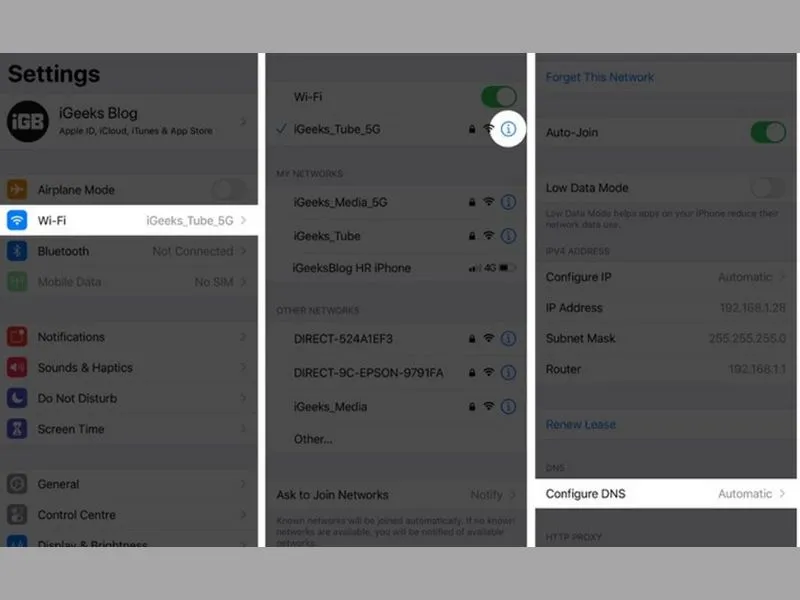 Vào ứng dụng Cài đặt và chọn mục “Wi-Fi” để bắt đầu chuyển đổi DNS trên iPhone