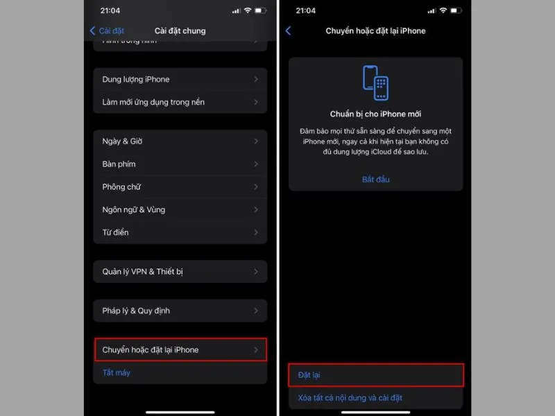 Đặt lại iphone