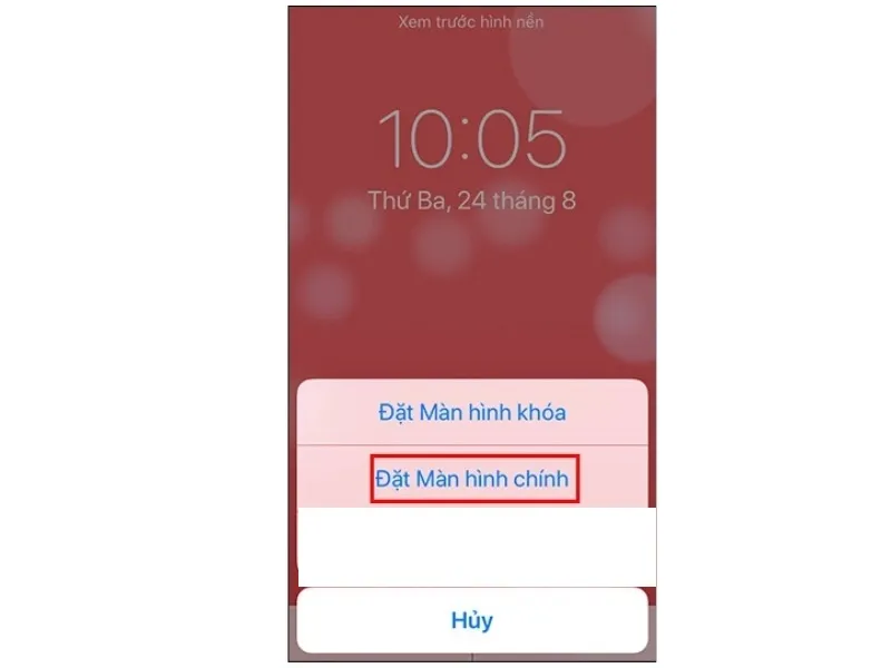 Vào mục “thiết lập” để làm hình nền cho điện thoại