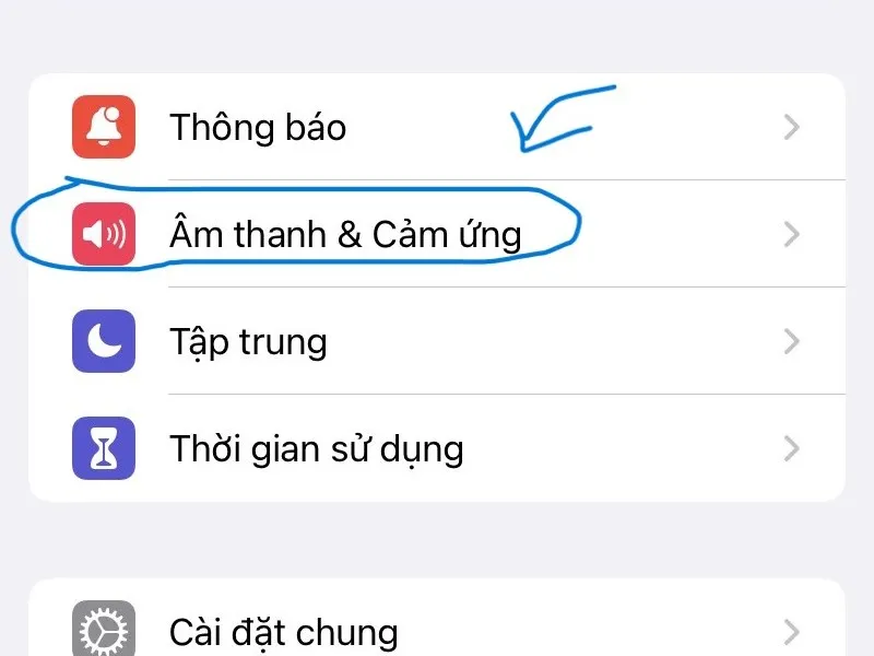 Truy cập vào mục “Âm thanh và cảm ứng”