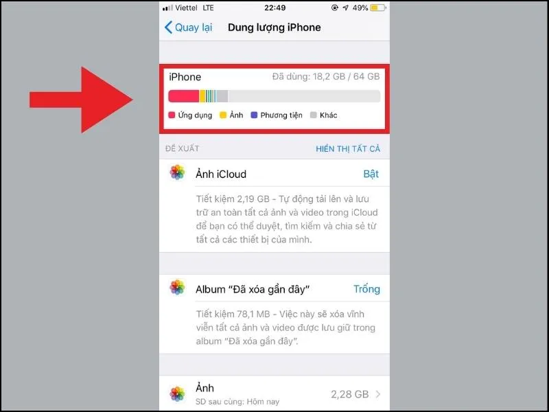 Hiển thị dung lượng iPhone 