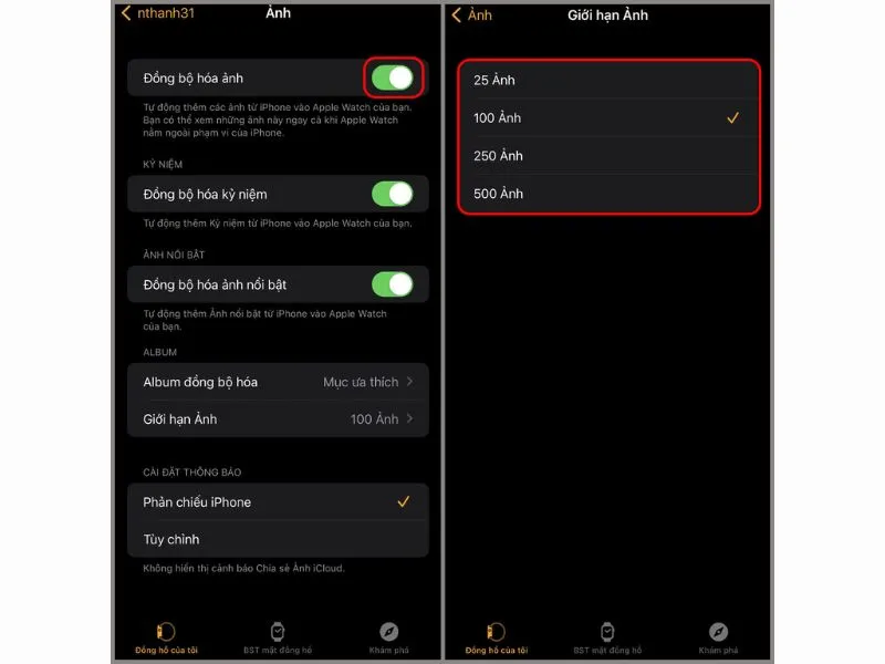 Giới hạn số lượng Đồng bộ ảnh trên Apple Watch