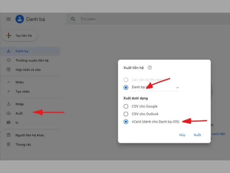 Xuất danh bạ từ gmail