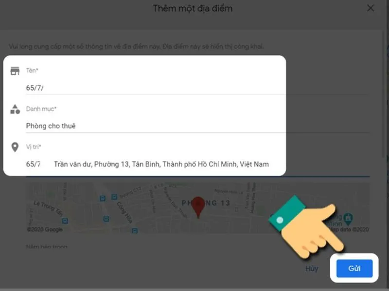 Điền tất cả thông tin rồi nhấn Gửi