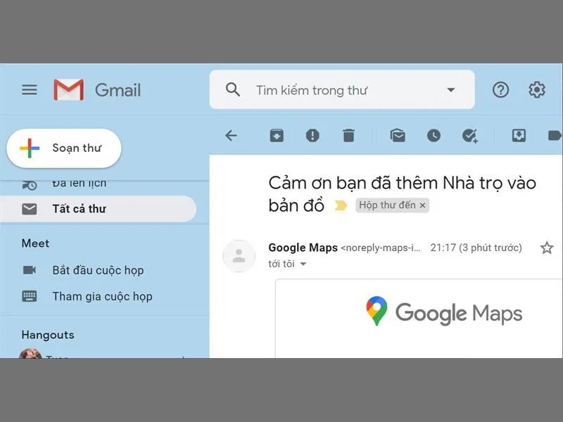 Mail xác nhận từ Cách ghim vị trí trên Google Map