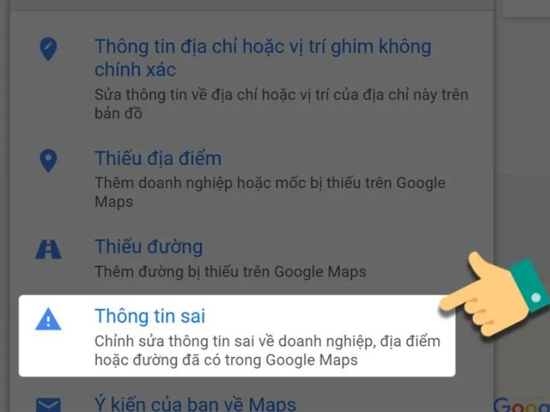 Nhấn chọn vào thông tin sai