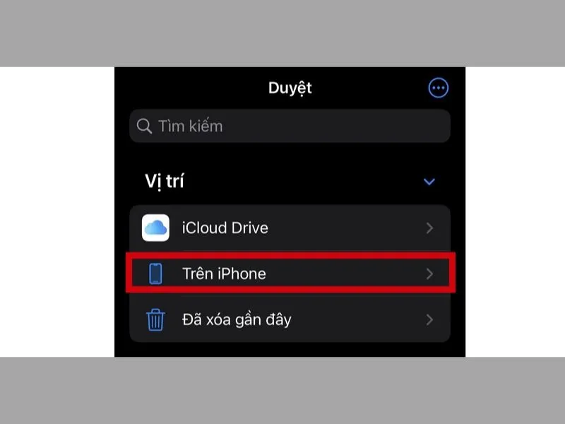 Chọn trên iPhone trong giao diện Duyệt hiện ra