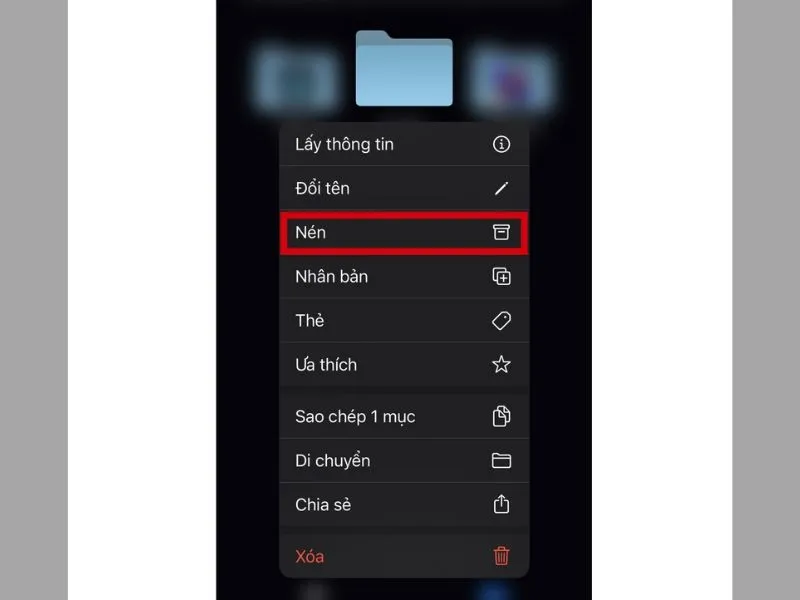 Chọn chức năng Nén file trên iPhone