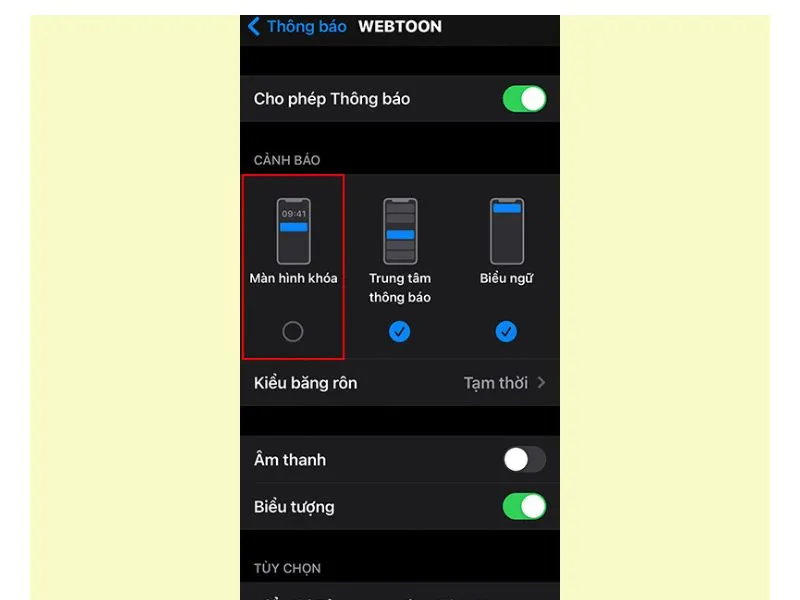 Hiển thị ba tùy chọn