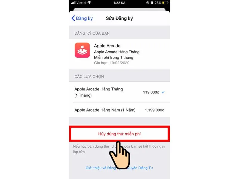 Chọn nút Hủy