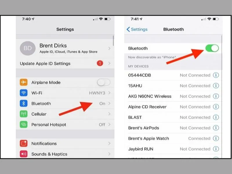 Cài đặt bluetooth trên iphone