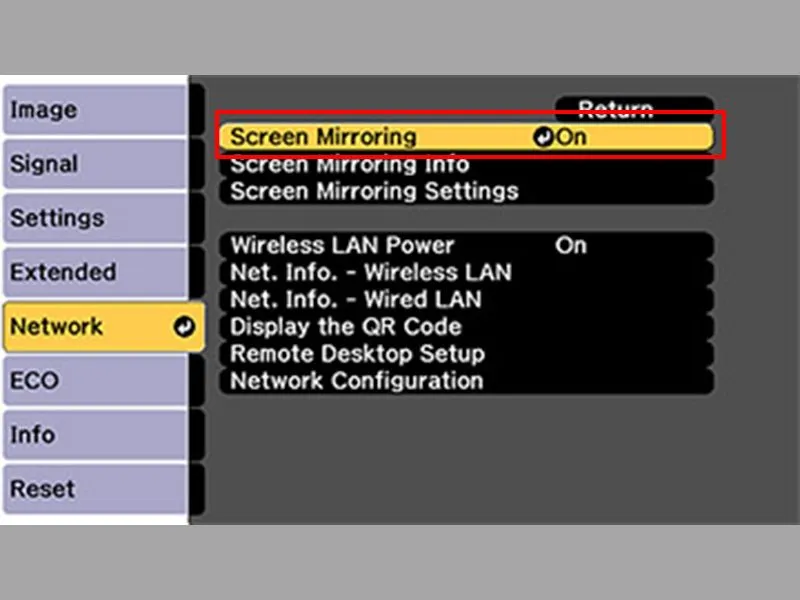 Bật tính năng Screen Mirroring tại mục cài đặt
