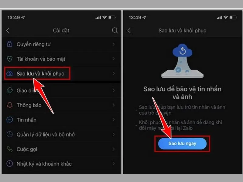 Chọn mục thứ 3 đó là Sao lưu và khôi phục