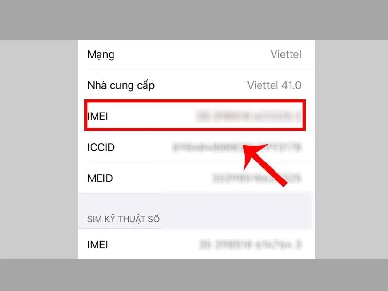 Dãy số imei đã hiển thị