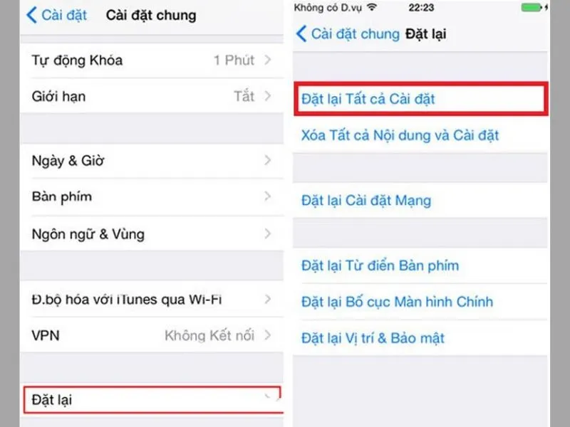 Thiết lập lại thiết bị như lúc ban đầu
