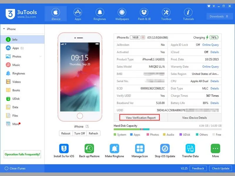 Người dùng có thể tham khảo thông tin Pin bằng App bên thứ 3