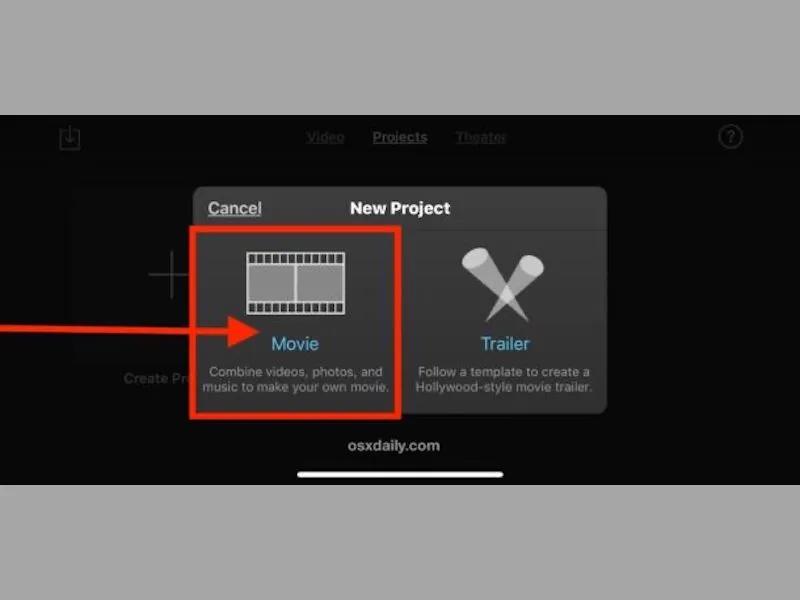 Ấn chọn Movie để làm video hình ảnh trên iPhone