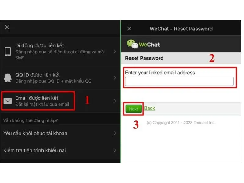lay lai pass wechat tren dien thoai bang email