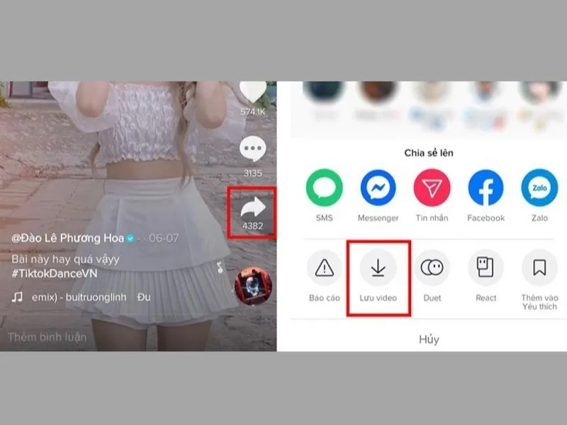Bấm lưu video tiktok