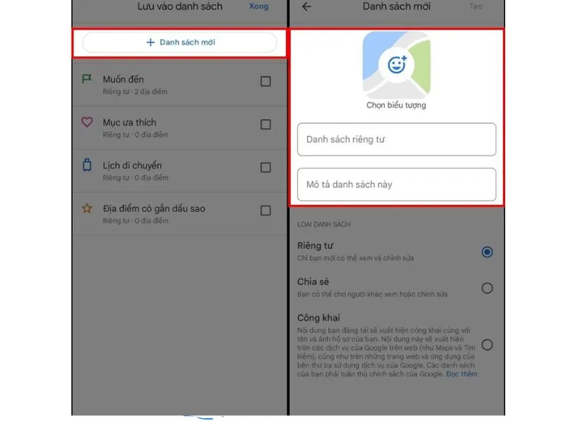 Cách lưu địa điểm bằng Emoji trên Google Maps với điền thông tin như hình ảnh