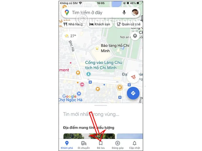 Nhấn lưu để xem các địa điểm lưu trong Google Maps